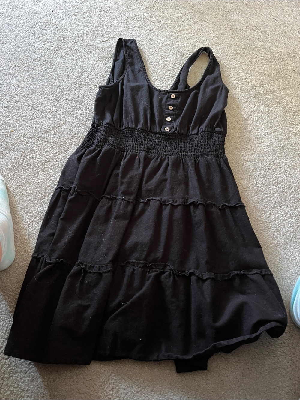 Black Smocked Waist Tiered Mini Dress